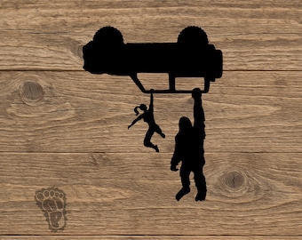 Bigfoot Sasquatch and Female Driver Hanging 6th Gen Bronco 2 door Vinyl Decal