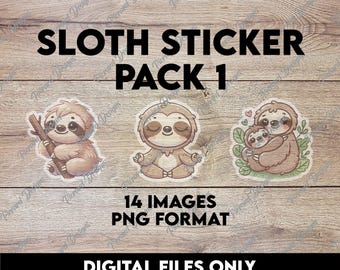 Sloth Clipart Bundle #1 | 14 PNGs | Cute Cartoon Sloths with Coffee, Yoga & Flowers
