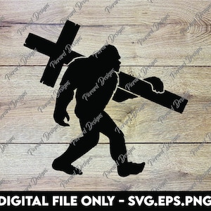 Bigfoot che trasporta la croce / Sasquatch Burden - File digitali SVG, PNG, EPS