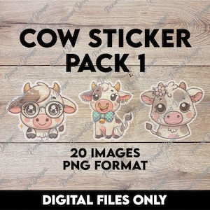 Clipartbundel koe | Handgetekende cartoon koeien png-pakket #1 | 20 boerderijdierenillustraties