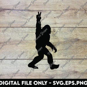 Bigfoot Peace Sign SVG | Sasquatch Silhouette PNG | Cryptid Digital Download | Funny Bigfoot Clipart