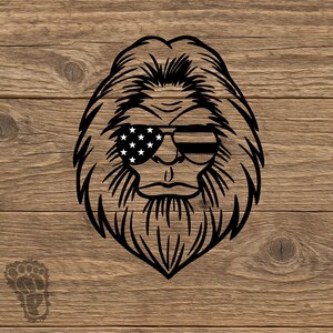Bigfoot Face with USA Sunglasses Decal – Patriotic Sasquatch Vinyl Sticker