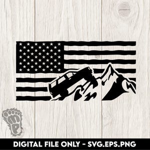 1st Gen Toyota 4Runner on Mountain with Flag - SVG, PNG, EPS Digital Files