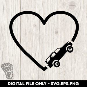 Corazón de 4Runner de sexta generación: silueta clásica de SUV dentro de un corazón - Archivos digitales SVG, PNG y EPS