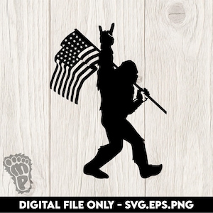 Rock Your Creativity with Bigfoot Sasquatch and American Flag - SVG, PNG, EPS Digital Files