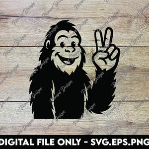 Cartoon Bigfoot | Smiling Sasquatch Peace Sign - SVG, PNG, EPS Digital Files