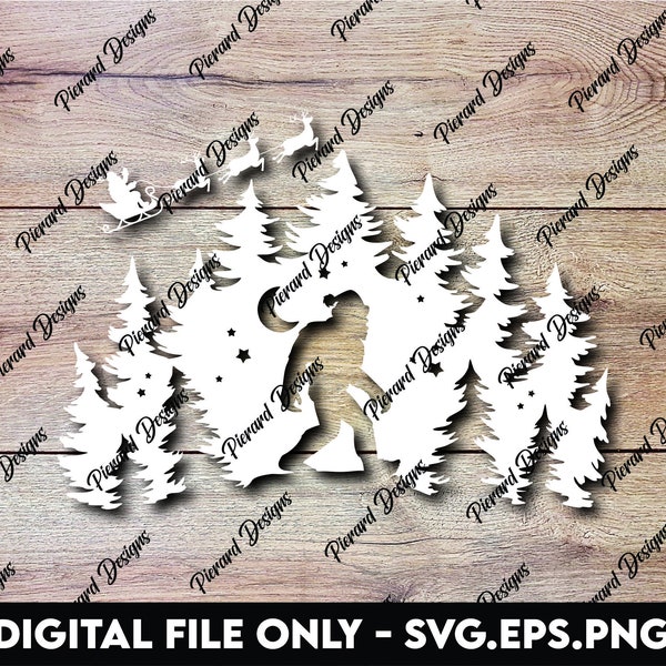 Bigfoot and Santa in the Forest Premium SVG, PNG, and EPS Files - Holiday Crafting Delight!