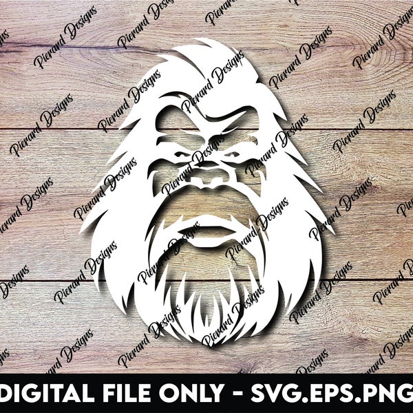 Transform Your Crafts with Bigfoot: Sasquatch Face SVG, PNG, and EPS Digital Files