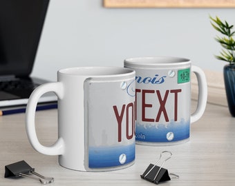 Custom Chicago Illinois License Plate Coffee Mug, Retro Car Design