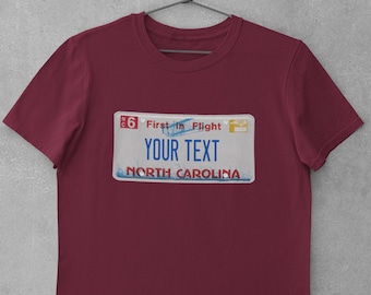 Custom North Carolina License Plate T-shirt, Retro Car Design