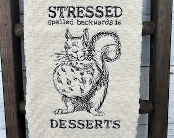 Funny embroidered squirrel towel Squirrel decorative kitchen towel Housewarming gift Gift for her