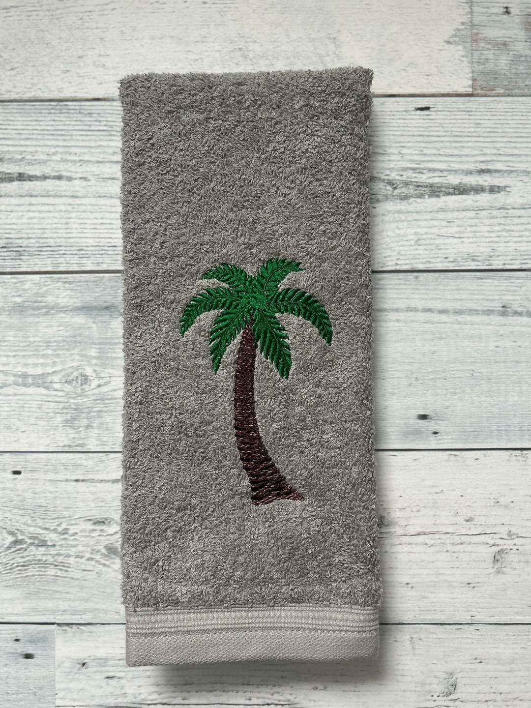 Embroidered Palm Tree Hand Towel. Palm Tree Towel. Palm Tree Bathroom