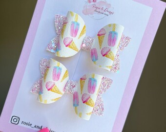 ice cream hair bows, pigtail set