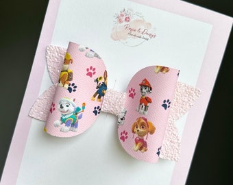 paw patrol hair bow, pink glitter bow