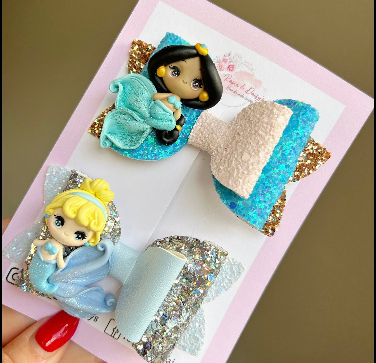 princess mermaid hair bows. cinderella bow, jasmine bow