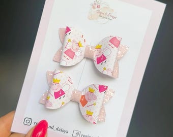 peppa pig pigtail set, pink peppa bows