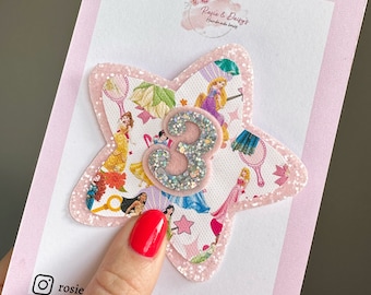 princess birthday badge, pink glitter birthday badges