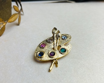 1928 Jewelry Brush & Artist Paint Palette Austrian Channel Crystal Brooch Pin
