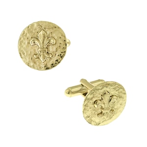 Men&#39;s Gold Hammered Fleur De Lis Cufflinks