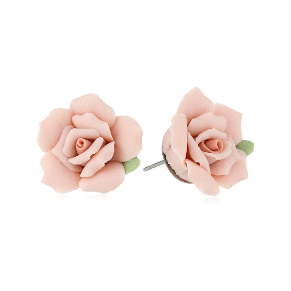 Pink Porcelain Rose Flower Stud Earrings