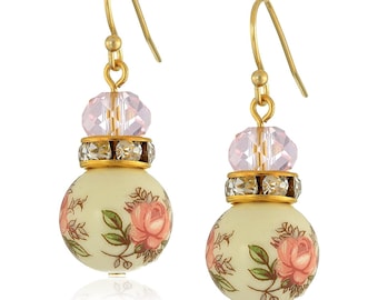 1928 Jewelry Rose Pink Crystal Floral Bead Drop Earrings