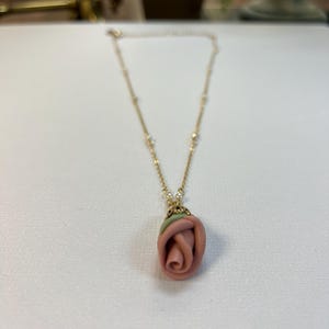 Handmade Pink Porcelain Rosebud Pendant Necklace 16&quot;