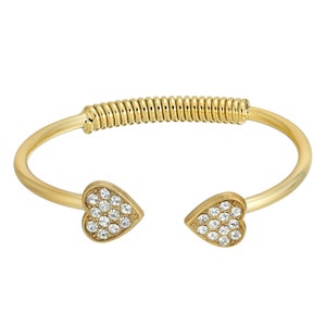 1928 Jewelry Crystal Heart Coil Cuff Bracelet