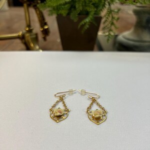 Handmade Ivory White Porcelain Rose Dangling Heart Earrings