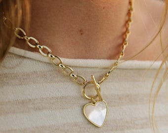 Pearly Heart Charm Necklace // Handcrafted & Gold Filled