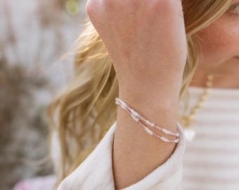Pink Beaded Bracelet // Pink Gemstone and Gold Filled Beads