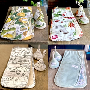 Matching Double Oven Mitt & Pot Holder Duo  (Heat Resistant Insulation with 100% Cotton Exterior Fabric and Thread)