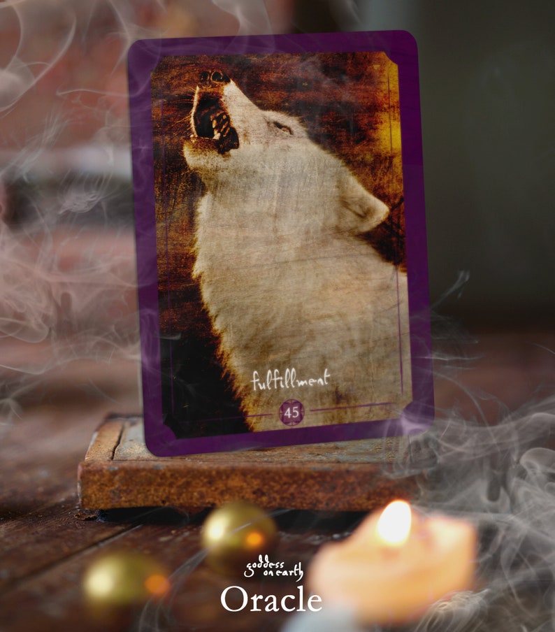 The 45 card oracle deck includes 5 creature cards. This card is the White Wolf.
