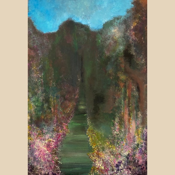 Original hand painted acrylic painting on A2 canvas, Peaceful and calming artwork depicting  woodland trees and flowers, By Jaycee Leddra