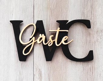 Modern guest WC door sign with mounting hardware / Toilet sign / Wooden lettering / Bathroom / 3D / Guest WC / Door decoration / Housewarming gift