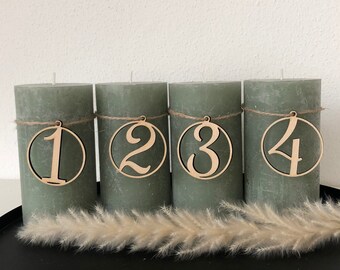 Numbers for Advent wreath, Advent wreath numbers, candle holders, Advent wreath pendants made of wood in natural, gold, black or silver