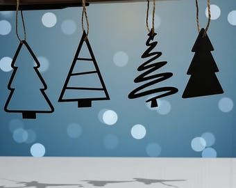 Set of 4 wooden Christmas tree decorations / modern Christmas tree decorations / Christmas tree gift tags / Christmas decorations