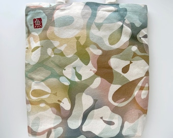 Japanese Sakana Original Underwater Fish Design Handmade Reusable Cotton Tote Bag with Inside Pocket