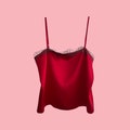 100% Silk & French Leavers Lace Camisole in Strawberry Red/Grey. Large - Vintage Inspired Sleepwear by Lucia Veronica Bridal