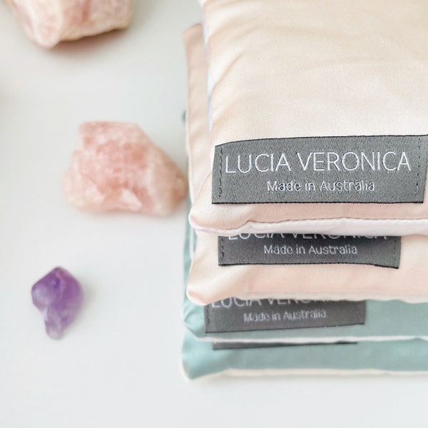 100% Silk Eye Pillow by Lucia Veronica® filled with Certified Organic Lavender, Crystals and Australian Rice .Australian Made. Mixed Colours