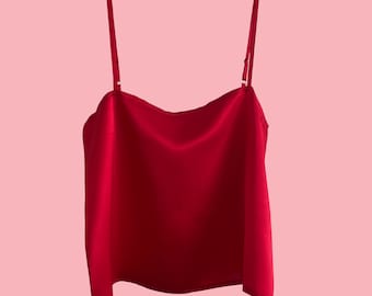 100% Silk Cami, Strawberry Red with Adjustable Straps. Hand Made in Australia with Worldwide Shipping. Vintage Inspired by Lucia Veronica ®
