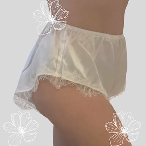 100% Silk & French Leavers Lace Mini Bed Shorts, White in Small, Medium, Large - Vintage Inspired Sleepwear and Lingerie by Lucia Veronica