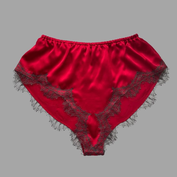 100% Silk High Waisted French Knickers. Red With Grey French Lace. Hand  Made in Australia. Vintage Inspired Sleepwear & Lingerie 