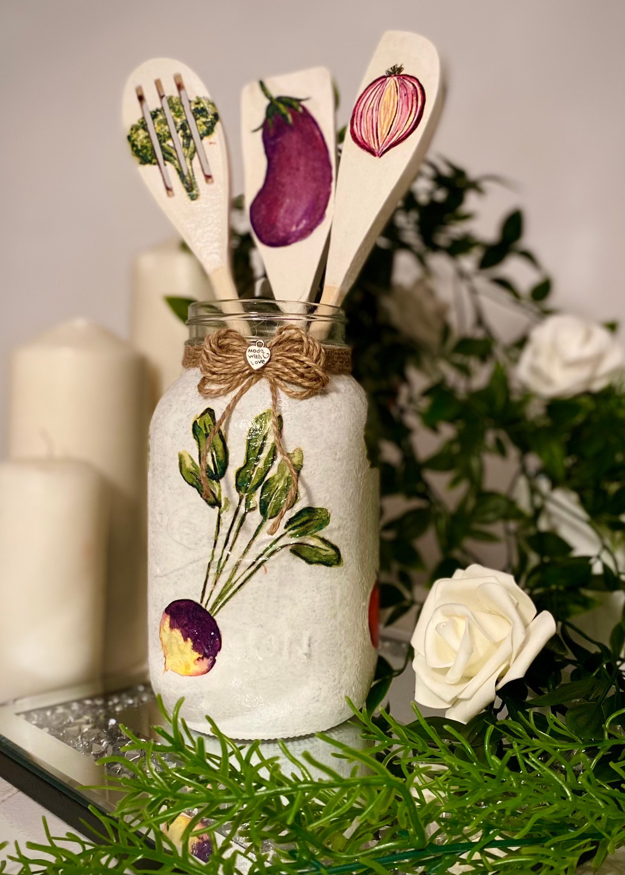 Handmade Decoupage on Mason Jar with cooking utensils Etsy