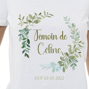 T-Shirt EVJF Couronne Verte Pâle – Texte au Choix + Date – Personnalisé pour Mariée ou Team – Option Tote Bag Assorti