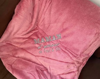 Plaid personnalisé 150x200 cm - Cadeau Maman - Broderie prénom enfant - Phrase personnalisable - Plusieurs coloris