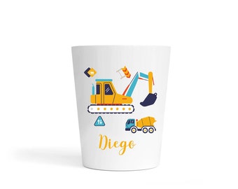 Gobelet enfant personnalisé – Motif chantier prénom – Gobelet incassable polymère – Cadeau anniversaire – Compatible lave-vaisselle