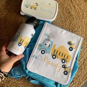 Gourde personnalisé/ sac personnalisé / boîte à gouter personnalisé / tracteur personnalisé / maternelle personnalisé / kit maternelle