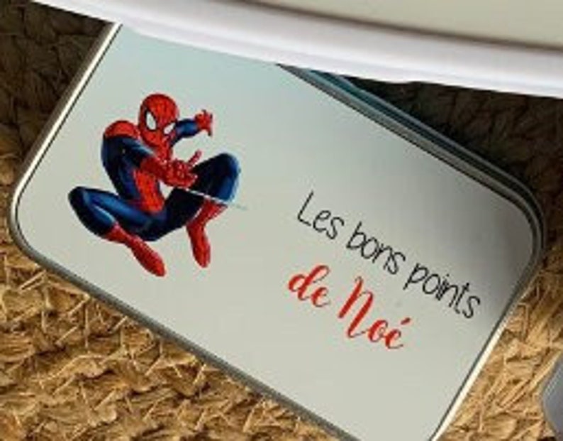 Gourde personnalisé / boîte à goûter personnalisé / ensemble maternelle école / Spiderman Boite à bons points