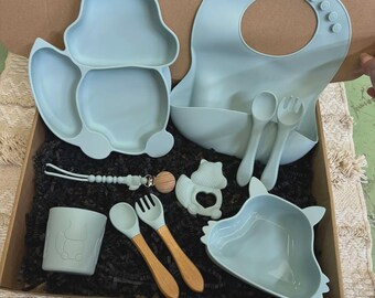 Coffret Repas Bébé Silicone Complet Avec Ventouse - Assiette, Bol, Tasse, Bavoir & Couverts - Sans BPA, Cadeau Naissance Top