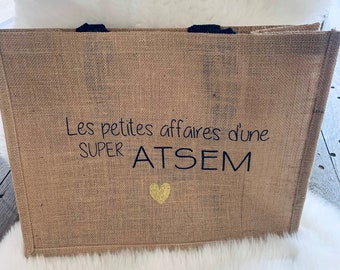 Sac en jute atsem / Sac atsem / Cadeau atsem / Course atsem / Anniversaire atsem/ Merci atsem / Sac personnalisé atsem / Sac atsem